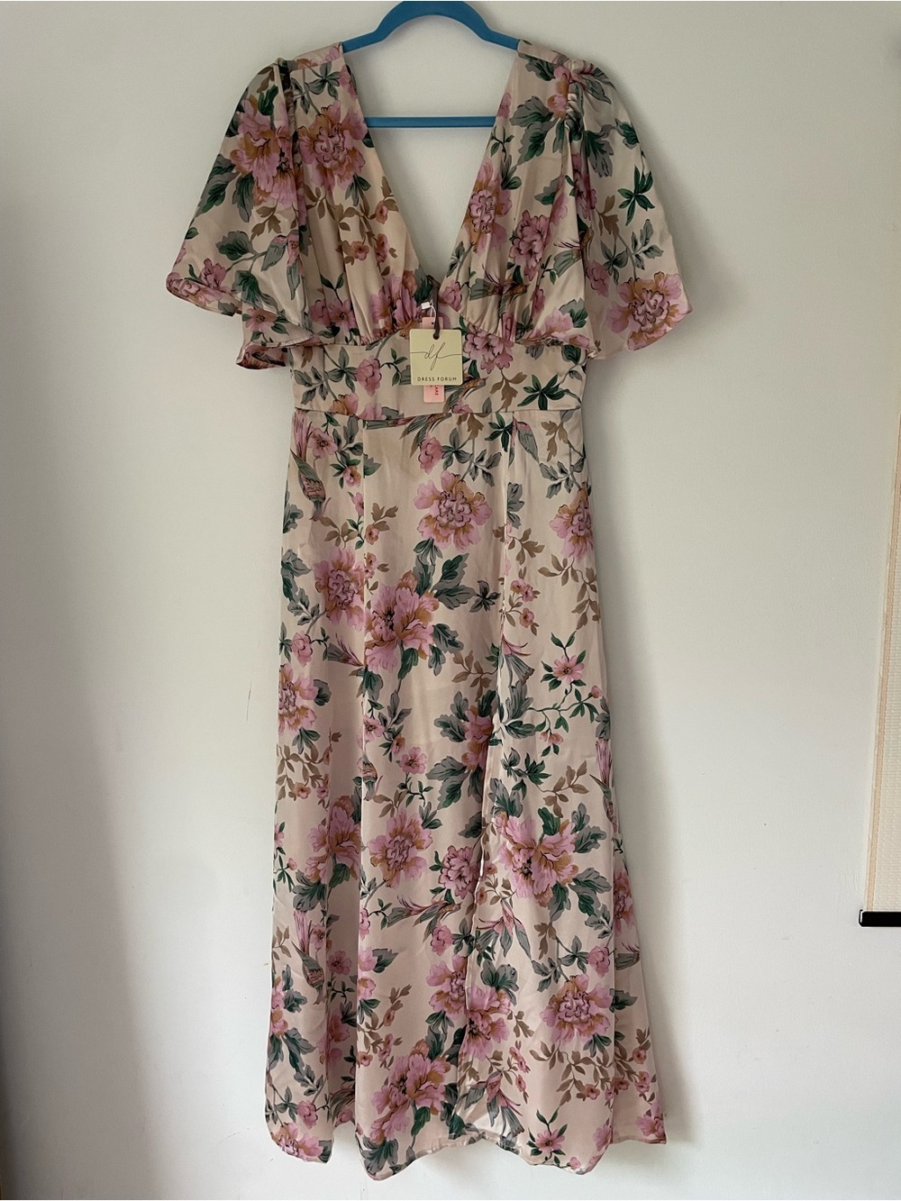 NWT Dress Forum Morning Meadow Pink Floral Flutter Sleeve Maxi Dress L